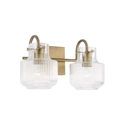 Capital Lighting 15" W X 9" H 2-light Vanity In Polished Nickel With Clear Fluted Glass In Aged Brass