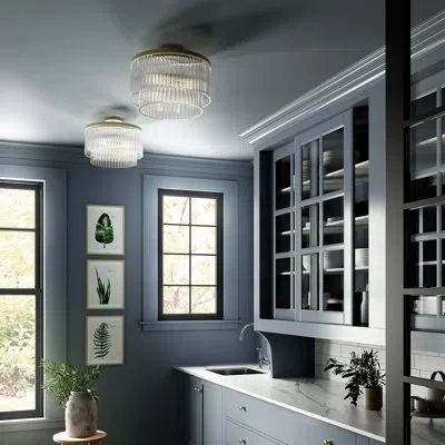 Capital Lighting 17" W X 11.5" H 3-light Dual Mount Pendant With Clear Beveled Fluted Glass In Aged Brass