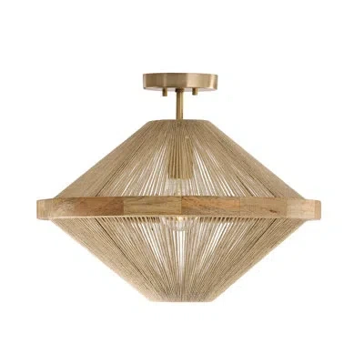 Capital Lighting 19.75w X 16.25h 1-light Dual Mount Pendant In Matte Brass With Mango Wood And Handwrapped Jute Rope