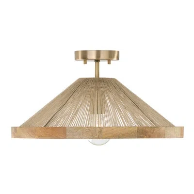 Capital Lighting 19"w X 7"h 1-light Dual Mount Pendant In Matte Brass With Mango Wood And Handwrapped Jute Rope