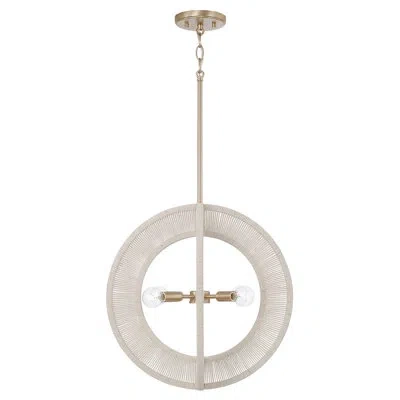Capital Lighting 20" W X 20" H 4-light Orb Pendant In Matte Brass With Bleached Natural Rope