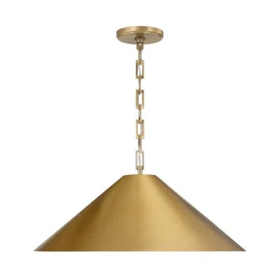 Capital Lighting 20" W X 8" H 1-light Metal Cone Pendant In Aged Brass With Painted Brass Interior And Rectangular De In Antique Brass