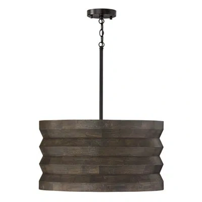 Capital Lighting 22" W X 12" H 1-light Pendant In Matte Black And Handcrafted Mango Wood In Espresso Stain