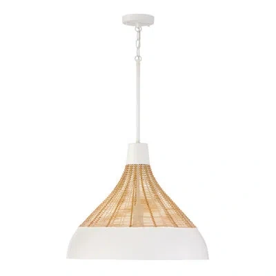 Capital Lighting 22" W X 18" H 1-light Boho Pendant In Matte White With Handcrafted Natural Rattan