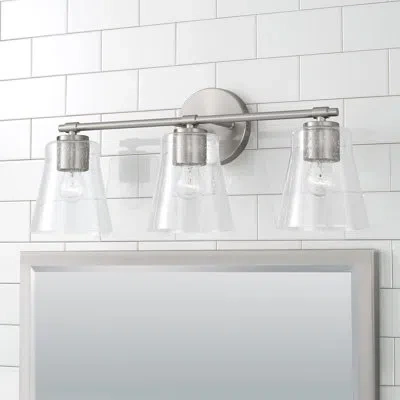 Capital Lighting 23" W X 9.5" H 3-light Vanity In Aged Brass With Clear Seeded Glass In Brushed Nickel