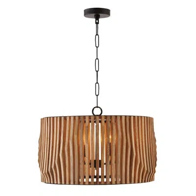 Capital Lighting 24" W X 14" H 4-light Pendant In Light Wood And Matte Black Made With Handcrafted Mango Wood In Brown