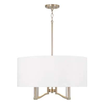 Capital Lighting 24" W X 14" H 4-light Pendant In Matte Brass With Clear Acrylic Accents And White Fabric Shade