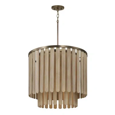 Capital Lighting 24" W X 21" H 5-light Pendant In Dark Brass With Handcrafted Mango Wood In Nordic Grey Stain