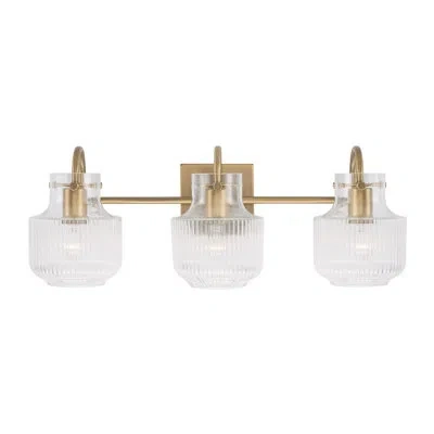 Capital Lighting 24" W X 9" H 3-light Vanity In Polished Nickel With Clear Fluted Glass In Aged Brass