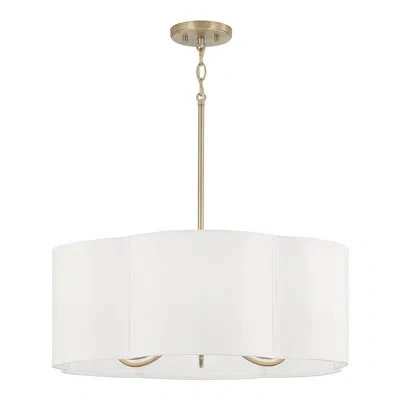 Capital Lighting 24" W X 9" H 6-light Pendant In Matte Brass With White Fabric Shade