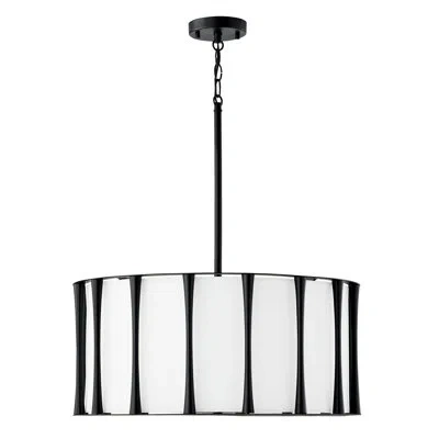 Capital Lighting 24.5" W X 11" H 4-light Pendant In Matte Brass With White Fabric Shade With Frosted Acrylic Diffuser In Matte Black