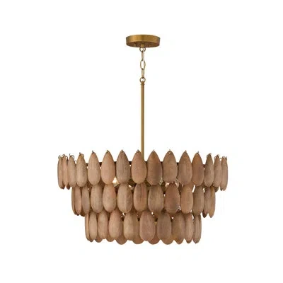 Capital Lighting 24.5" W X 8.75" H 4-light Pendant In Hand-distressed Patinaed Brass And Handcrafted Mango Wood In Light Wood And Patinaed Brass