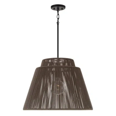 Capital Lighting 25" W X 17.25" H 1-light Indoor Outdoor Pendant In Matte Black And Hand-wrapped Umber Resin Rope In Umber And Black