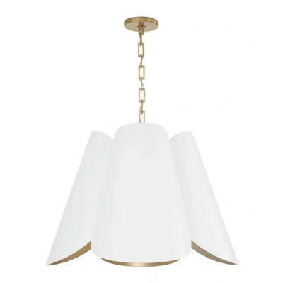 Capital Lighting 26.75" W X 18.75" H 4-light Modern Botanical Pendant In Matte White With Painted Matte Brass Interio In Matte Brass And White