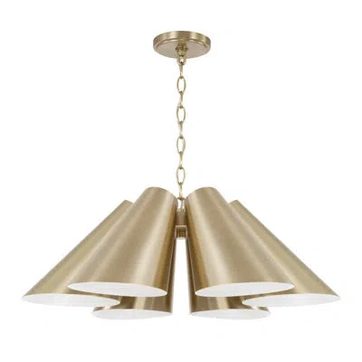 Capital Lighting 27.75" W X 8.5" H 6-light Modern Pendant In Matte Brass With Painted White Interior
