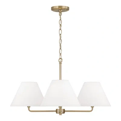 Capital Lighting 27"w X 15"h 4-light Chandelier In Matte Brass With White Fabric Shades And Glass Diffusers