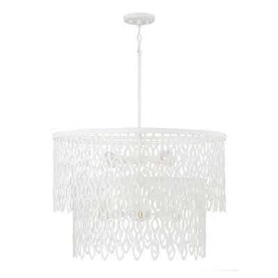 Capital Lighting 27w X 30.5h 7-light Lasercut Two-tier Metal Pendant In Matte White Modern Motif