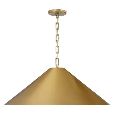 Capital Lighting 28" W X 10" H 1-light Metal Cone Pendant In Aged Brass With Painted Brass Interior And Rectangular D In Antique Brass