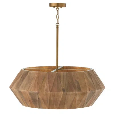 Capital Lighting 29" W X 11" H 6-light Pendant In Hand-distressed Patinaed Brass And Handcrafted Mango Wood In Light Wood And Patinaed Brass