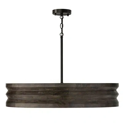 Capital Lighting 30" W X 18" H 4-light Chandelier In Matte Black And Handcrafted Mango Wood In Espresso Stain