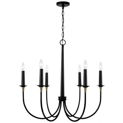 Capital Lighting 30.5" W X 29" H 6-light Medium Chandelier In Matte Black With Brass With And Brass Wrapped Detail