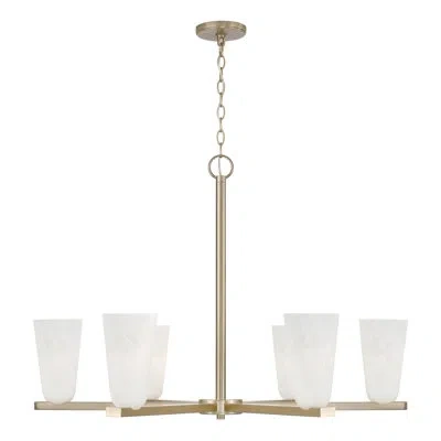 Capital Lighting 36" W X 20" H 6-light Chandelier In Matte Brass With Faux Alabaster Glass