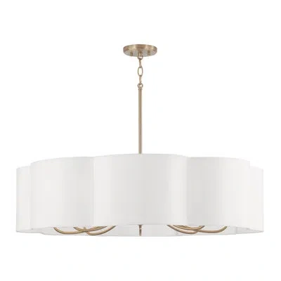 Capital Lighting 36" W X 9" H 8-light Chandelier In Matte Brass With White Fabric Shade