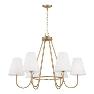 Capital Lighting 36"w X 26.25"h 6-light Chandelier In Matte Brass With White Fabric Shades And Glass Diffusers