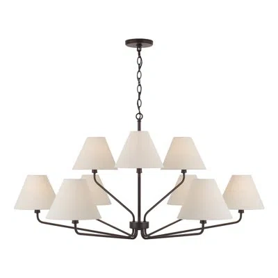Capital Lighting 46" W X 22.5" H 9-light Angular Two-tier Chandelier With Tapered Fabric Shades In Black
