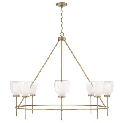 Capital Lighting 46" W X 37" H 8-light Ring Chandelier In Aged Brass With Layered White And Clear Glass In Antique Brass