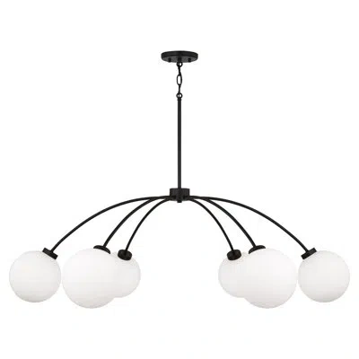 Capital Lighting 47" W X 15" H 6-light Chandelier In Matte Black With Soft White Glass Globes