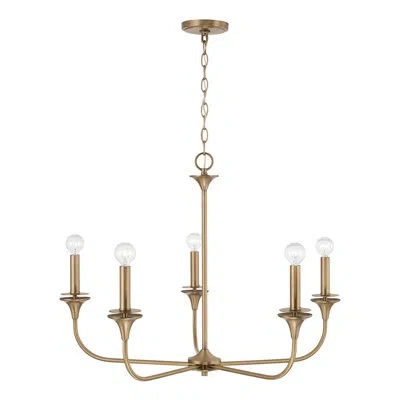 Capital Lighting 5 - Light Candle Style Classic Chandelier In Aged Brass