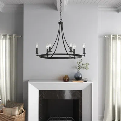 Capital Lighting 6 - Light Candle Style Wagon Wheel Chandelier In Black Iron