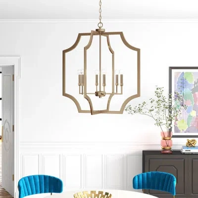 Capital Lighting 6 - Light Lantern Geometric Chandelier In Aged Brass