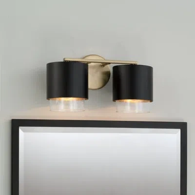 Capital Lighting 8.25"h 2-light Cylindrical Metal Vanity In Matte Black With Matte Brass And Seeded Glass In Matte Brass And Black