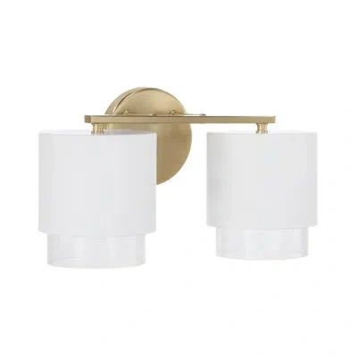 Capital Lighting 8.25"h 2-light Cylindrical Metal Vanity In Matte White With Matte Brass And Seeded Glass In Matte Brass And White