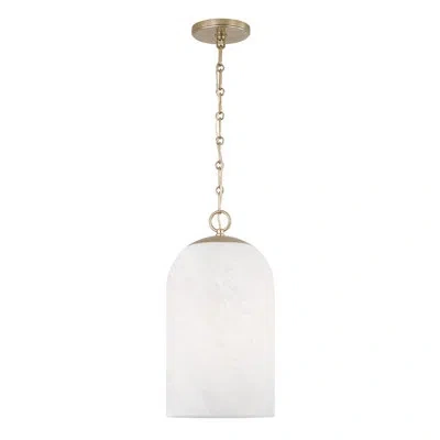 Capital Lighting 9" W X 18" H 1-light Capsule Pendant In Matte Brass With Faux Alabaster Glass And Alternating Loop D In White