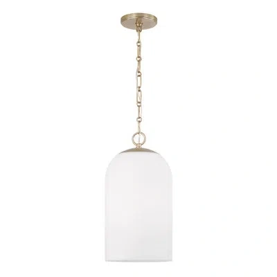 Capital Lighting 9" W X 18" H 1-light Capsule Pendant In Matte Brass With Soft White Glass And Alternating Loop Desig