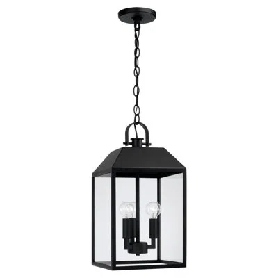 Capital Lighting 9.50"w X 19.50"h 3-light Outdoor Square Rectangle Hanging Lantern In Black With Clear Glass In Matte Black;powder Coated Finish