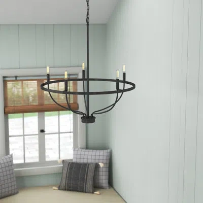 Capital Lighting Greyson Candle Style Wagon Wheel Chandelier In Matte Black