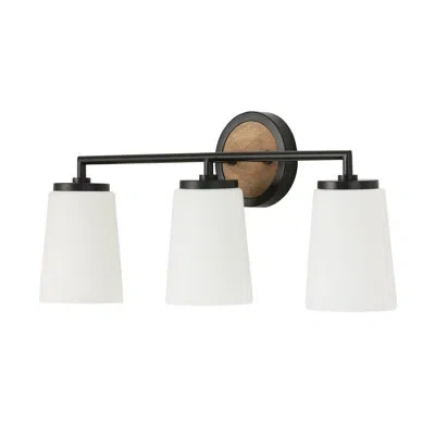 Capital Lighting Jonah 3 - Light Dimmable Vanity Light In Matte Black;light Wood And Matte Black