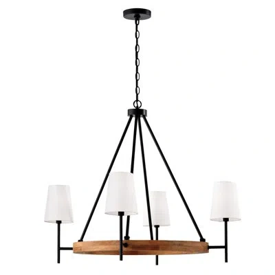 Capital Lighting Jonah 4 - Light Dimmable Wagon Wheel Chandelier In Matte Black;natural