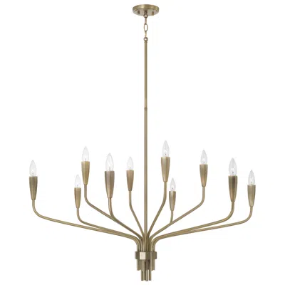 Capital Lighting Palmer 10 Light Chandelier 41" Antiqued Brass In Green