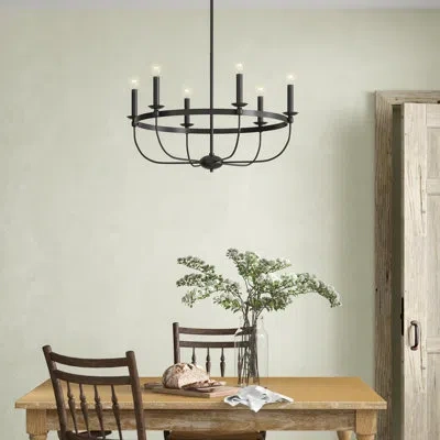 Capital Lighting Rylann 6 - Light Candle Style Wagon Wheel Chandelier In Matte Black