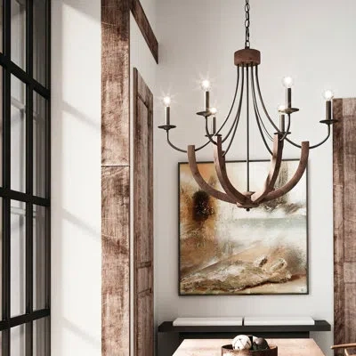 Capital Lighting Tybee 6 - Light Candle Style Empire Chandelier With Wood Accents In Bronze;natural