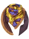 Capitana Women's Yellow / Brown / Purple Valetti  – Reversible Triangle Scarf With Luxe Fringe Trim In Multi