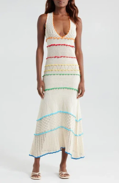 Capittana Abbie Tiered Mixed Stitch Cover-up Maxi Dress In Multicolor