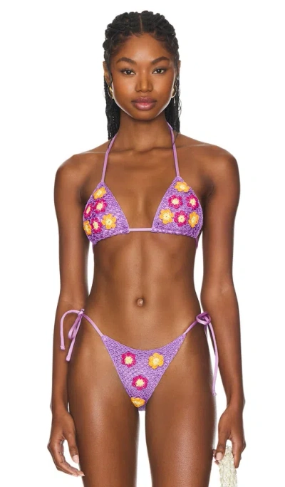 Capittana Adriana Crochet Bikini Top In Purple
