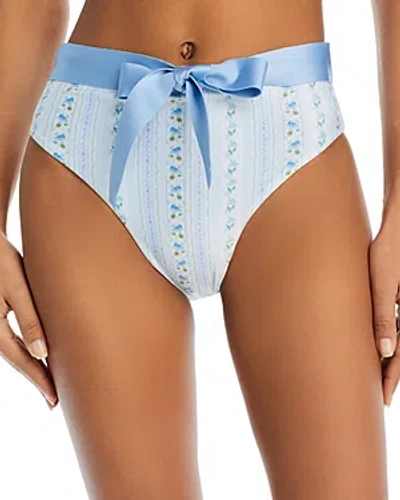Capittana Alicia Ditsy Floral Print Bikini Bottom In Aqua Blue