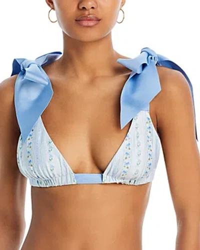 Capittana Alicia Ditsy Floral Print Tie Shoulder Bikini Top In Aqua Blue